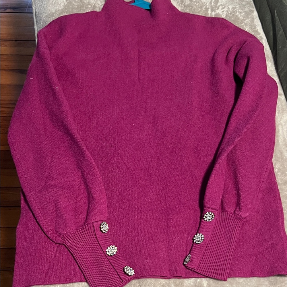 Tahari Fuchsia Turtleneck Sweater with Embellished Cuffs